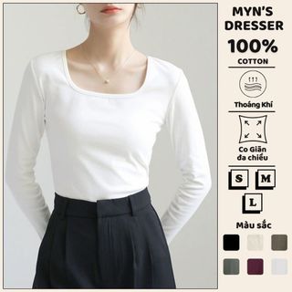 Áo thun nữ Myn cổ vuông tay dài dáng trơn form vừa vải cotton CAO CẤP co giãn 4 chiều MD25.12