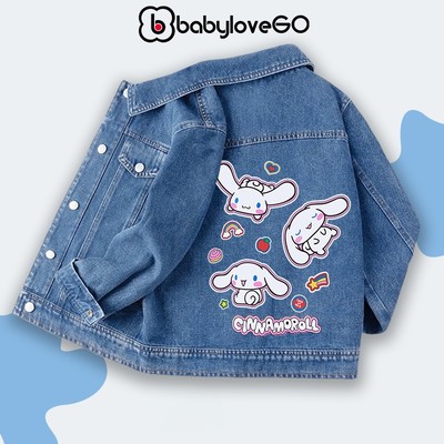 Áo khoác bò cho bé gái BabyloveGO, áo khoác jeans denim cho bé in hình độc đáo đáng yêu