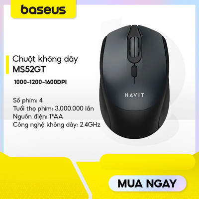 Chuột không dây Havit MS52GT dùng pin AA