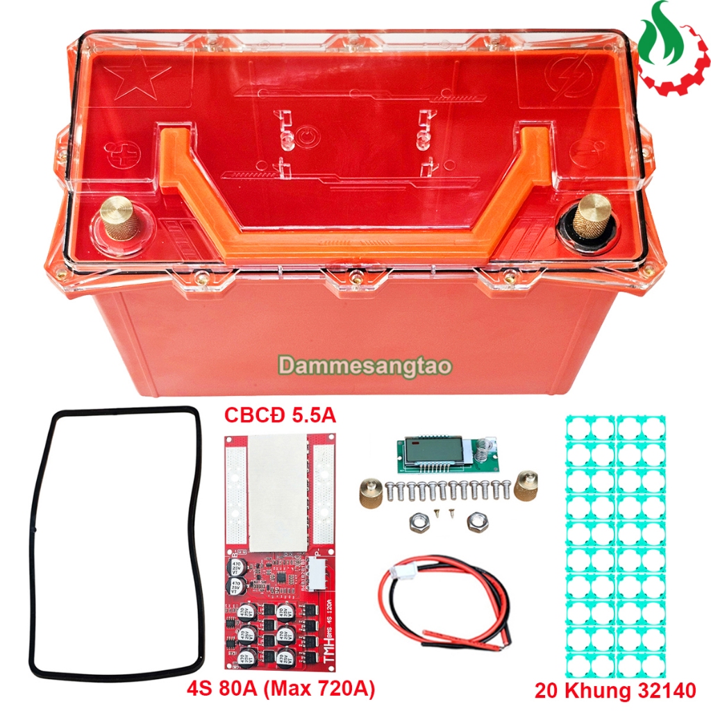 Hộp đựng pin 12V 4S5P 32140 60AH 75AH trong suốt chống nước