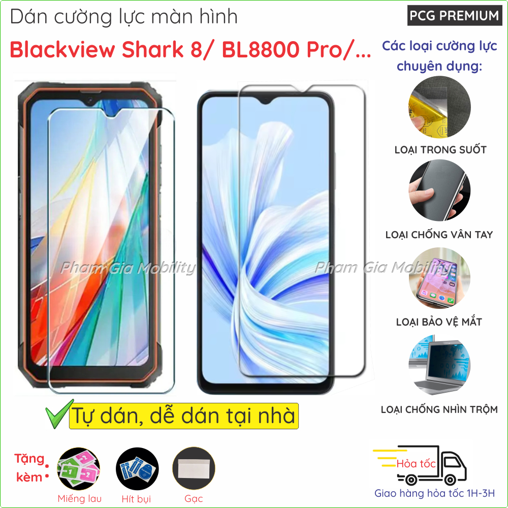 Kính cường lực, dán nano màn hình dành cho Blackview Shark 8/ Color 8/ BL8800 Pro loại trong suốt, n