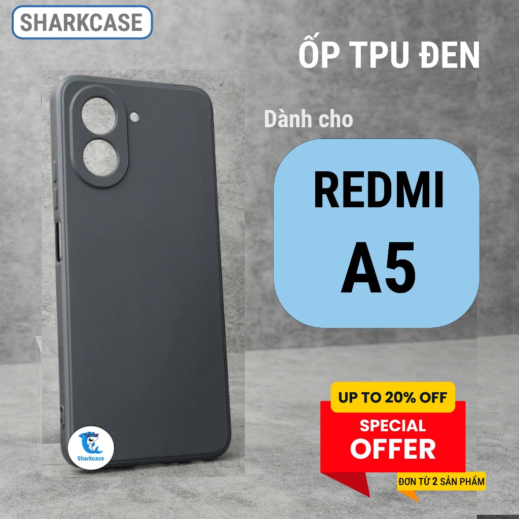 Ốp lưng Redmi A5 cạnh vuông tpu đen bảo vệ cam điện thoại vỏ bao dt sharkcase