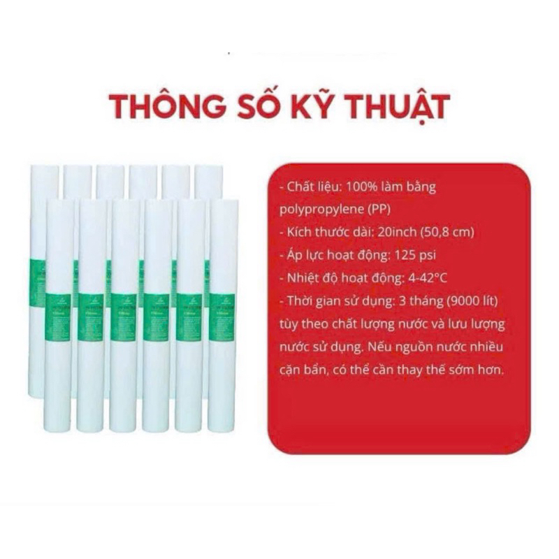 ComBo10 lõi lọc nước  pp 20inch. lõi lọc thô 20inch ,lõi lọc đầu nguồn dùng cho cốc lọc 20inch