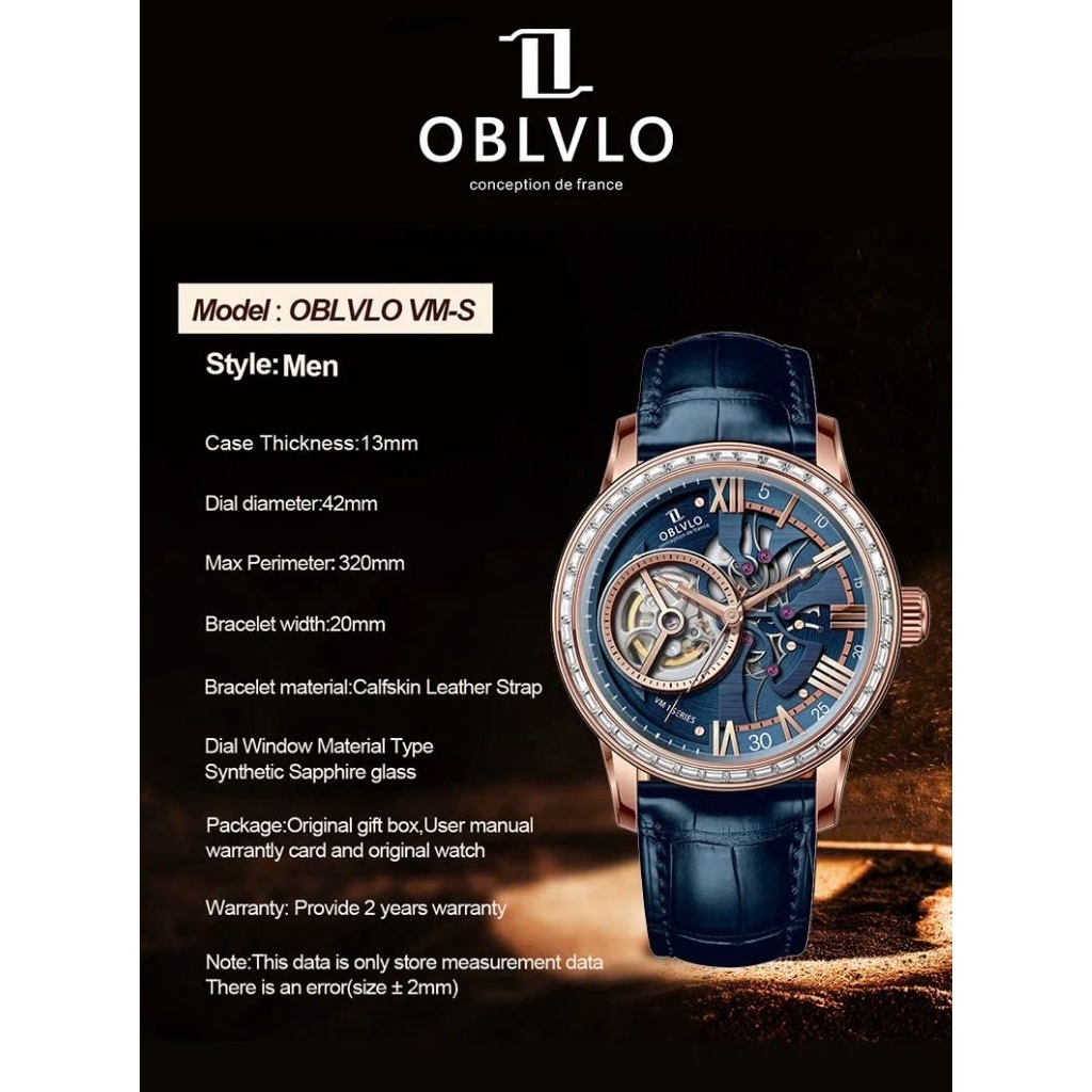[Chính Hãng 100%] Đồng Hồ Nam OBLVLO VM-Q-YBBL (BBBL,YLLL,PLLL,PWWL,PBBL, YWPL) Máy Cơ (Automatic) K