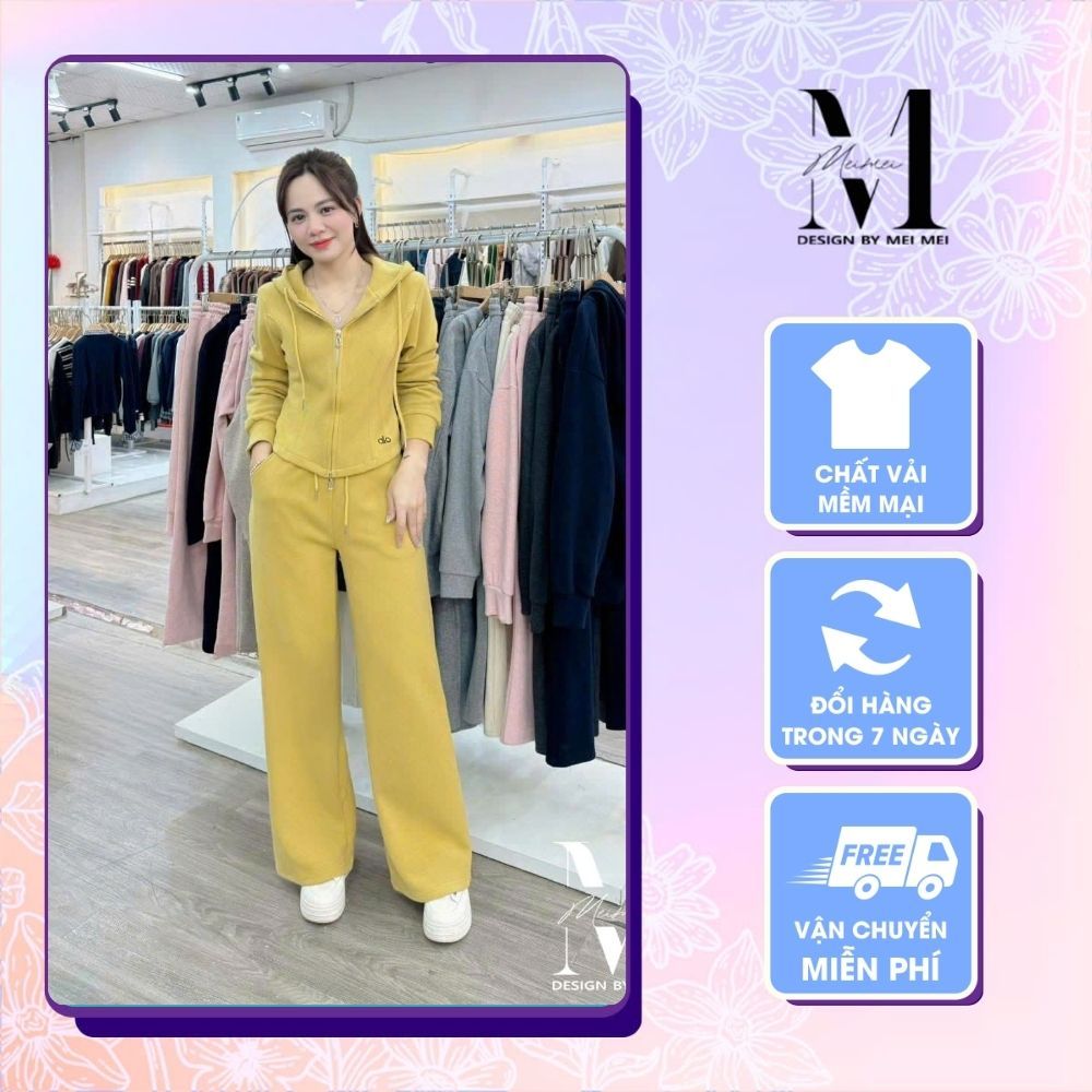 Set Đồ Nữ MeiMei Áo Khoác Khóa Kéo Mix Quần Suông Dài Thời Trang Thu Đông ST24089