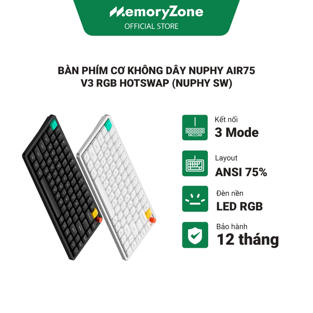 Bàn phím cơ không dây NuPhy Air75 V3 RGB Hotswap (Nuphy Sw) - Bảo hành 12 tháng