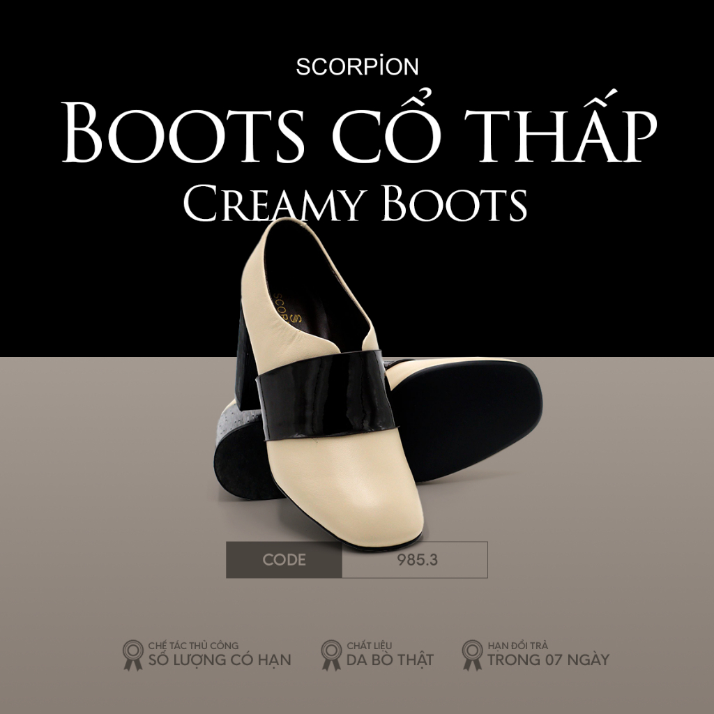 Giày Nữ Ankle Boots Cổ Thấp Scorpion – Creamy Boots 985.3 - Da Bò Thật 100% – Thủ Công – Êm Chân – B