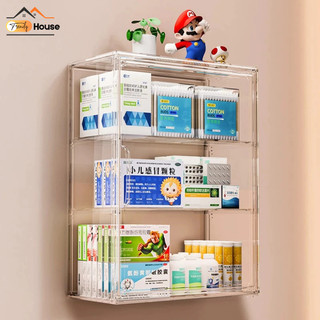   Kèm Miếng Dán  Tủ Thuốc Tủ Y Tế Gắn Tường Trong Suốt Kệ Đựng Mỹ Phẩm Chia Tầng Dán Tường Cửa Mở Nam Châm 