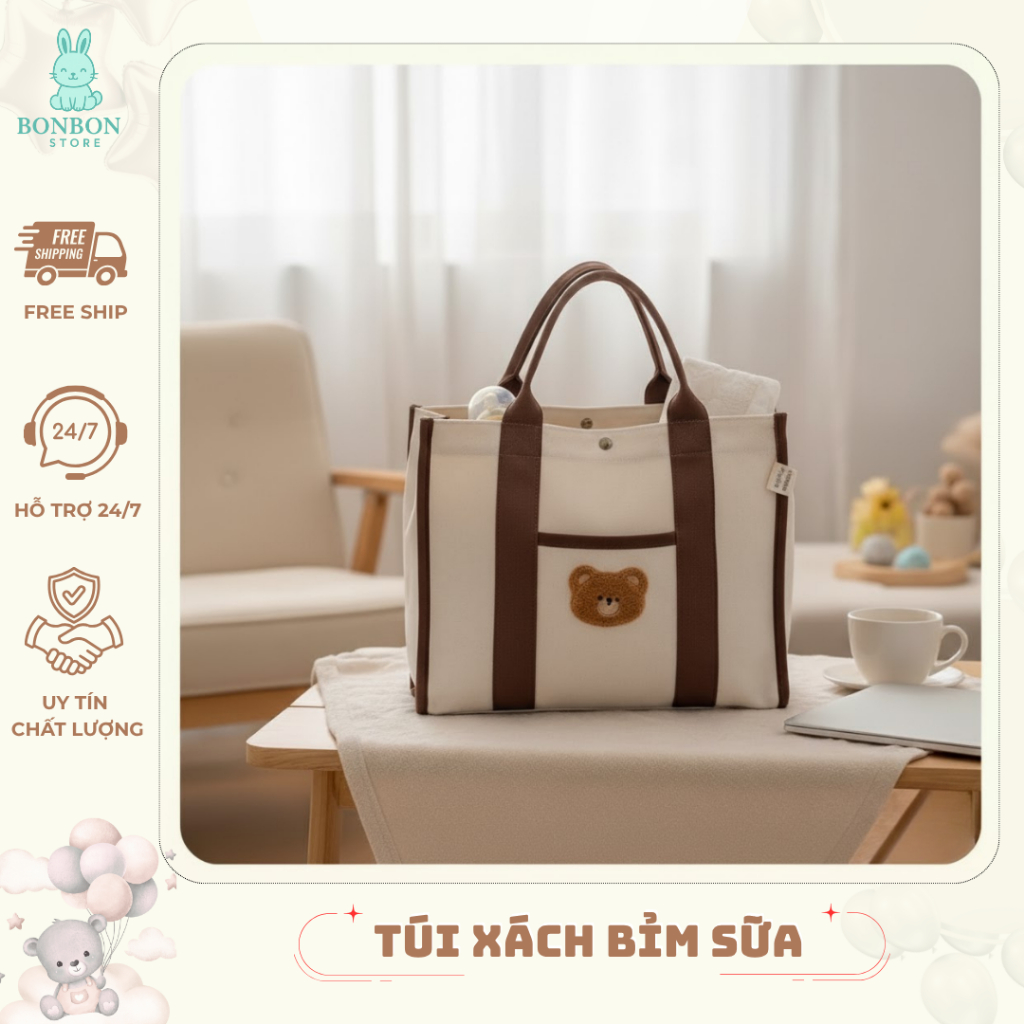 BONBON STORE -Túi Bỉm Sữa Cao Cấp Cho Mẹ Bỉm – Có Ngăn Giữ Nhiệt, Phom Cứng, Chống Nước, Siêu Tiện D