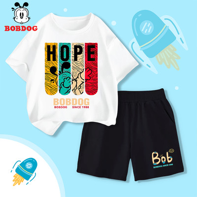 Đồ bộ bé trai BOBDOG áo cotton quần đùi da cá thoáng mát in hình CQ- BDO02-BDQ01 cho bé