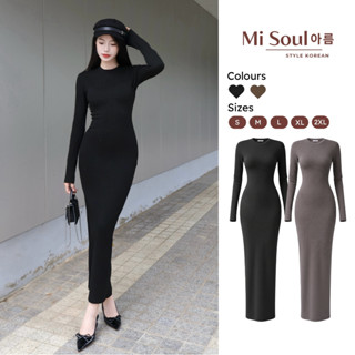  Váy Len Body Dáng Dài Cổ Tròn Basic BigSize 512 Misoul Đầm Maxi Ôm Dài Tay Sang Chảnh 