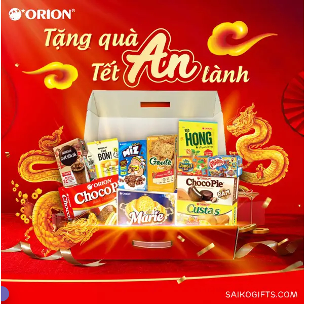 HỘP QUÀ TO CHOCOPIE ORION AN TẾT - Siêu nhiều bánh kẹo làm quà biếu.
