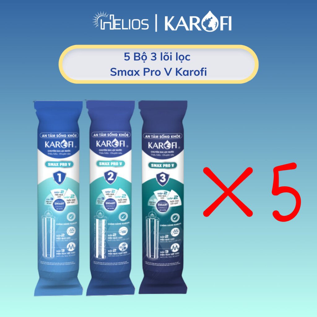 Combo 5 bộ, 3 bộ, 2 bộ lõi lọc thô Smax Pro V công nghệ Smart Connect cho máy lọc Karofi KAQ-U95 Pro