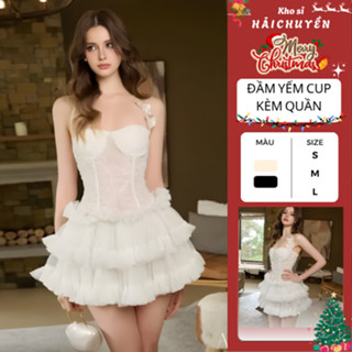   CÓ MÚT  Đầm yếm cup form ngắn bồng xòe KÈM QUẦN Kho sỉ Hải Chuyền Đ599 