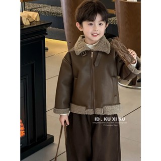  Áo khoác da lót lông cho bé trai HK KIDS áo khoác da PU cao cấp bền hàng Quảng Châu size 2-7 tuổi  mã 82xxx  