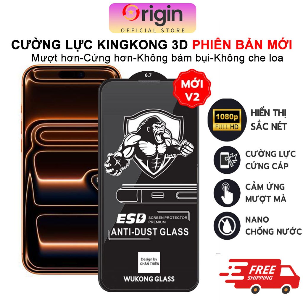 Kính cường lực iphone Kingkong iP 14 pro max 16 pro max 17 Pro max 7 8 Plus xsmax xr 11 13 15 Pro 12pro full màn