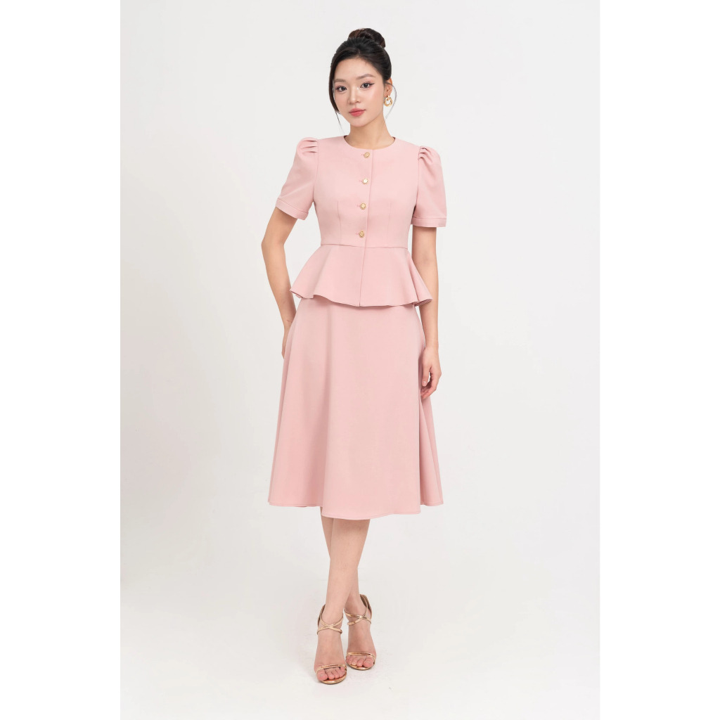 Áo peplum cách điệu cổ tròn, áo công sở tay ngắn xếp ly nữ IVY moda MS 61T0232 | BigBuy360 - bigbuy360.vn