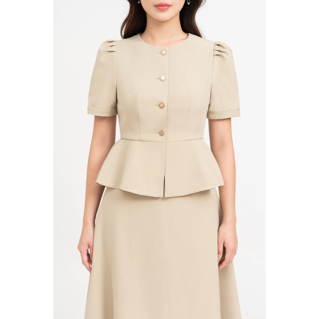 Áo peplum cách điệu cổ tròn, áo công sở tay ngắn xếp ly nữ IVY moda MS 61T0232 | BigBuy360 - bigbuy360.vn