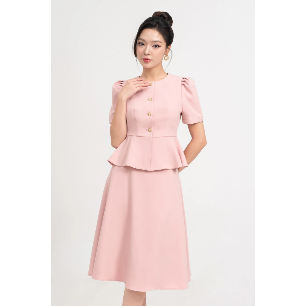 Áo peplum cách điệu cổ tròn, áo công sở tay ngắn xếp ly nữ IVY moda MS 61T0232 | BigBuy360 - bigbuy360.vn