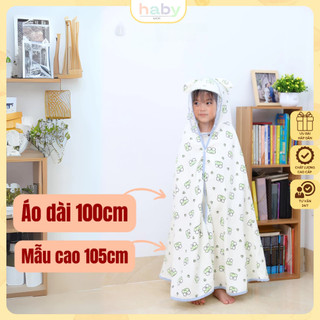   ÁO DÀI 100CM  Áo choàng kèm tấm chắn chống nắng chắn gió cho bé HABY KIDS chất liệu đũi gân 