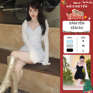   BST Mới  Đầm yếm bèo len nhún KÈM KHOÁC kho sỉ hải chuyền Đ810 