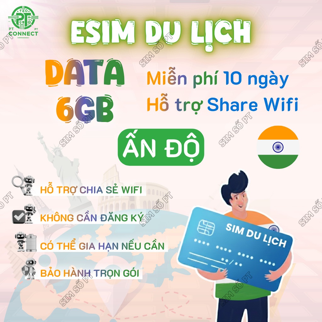 eSIM Du Lịch Ấn Độ – 6GB/10 Ngày – 4G Tốc Độ Cao – Dùng Ngay – Sóng Vodafone India