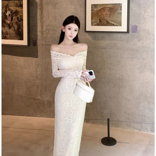  Đầm Váy Nữ Hàng Thiết Kế Trễ Vay Kiểu Dáng Ôm Body Ren Màu Trắng Sang Trọng Dự Tiệc Cưới Hàng Order Quảng Châu 