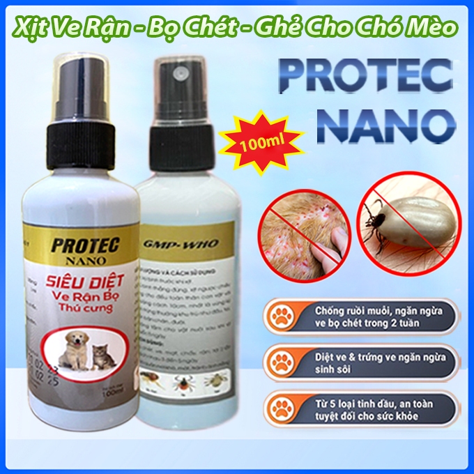 Xịt Ve & Rận Chó Mèo PROTEC NANO 100ml – Loại Bỏ Bọ, Ve, Ngăn Ngừa Tái Nhiễm, An Toàn Cho Thú Cưng