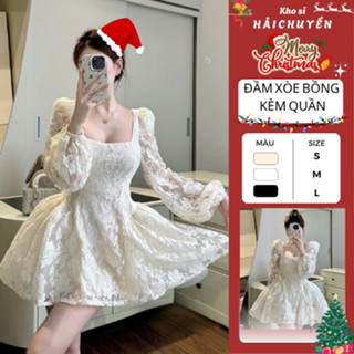  Đầm xòe ngắn bồng tay dài cổ vuông có đệm vai KÈM QUẦN Kho sỉ Hải Chuyền Đ490 