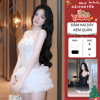   BST MỚI  Đầm hai dây ren form ngắn xòe hoa có mút KÈM QUẦN Kho sỉ Hải Chuyền Đ761 