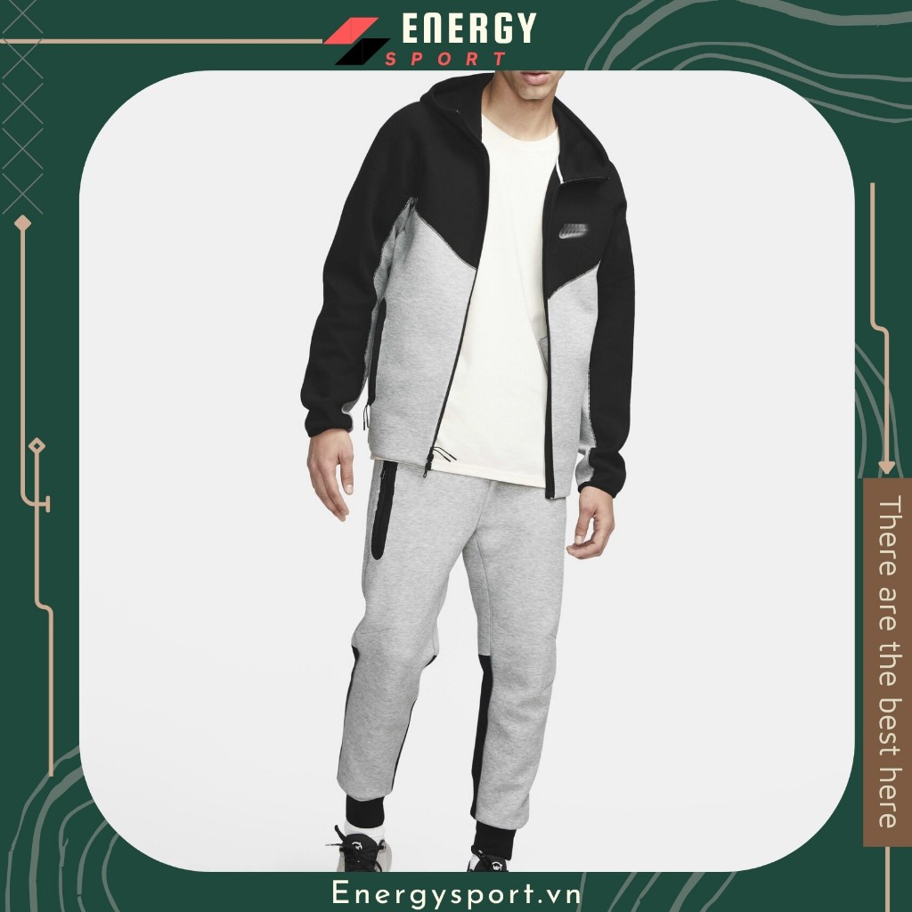 Bộ Quần Áo Thể Thao Cao Cấp Hoodie Ntech Fleece Đen Xám