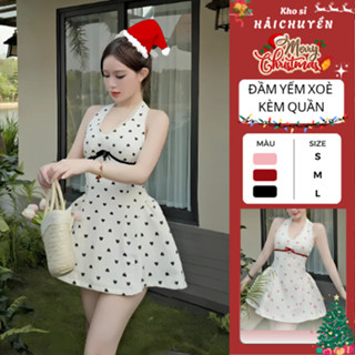   BST Mới T7  Đầm yếm xoè form ngắn mùa hè phối ren viền nơ KÈM QUẦN có mút Kho Sỉ Hải Chuyền Đ282 