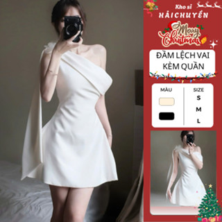   BST MỚI  Đầm xòe ngắn A lệch hoa vai KÈM QUẦN Kho sỉ Hải Chuyền Đ284 