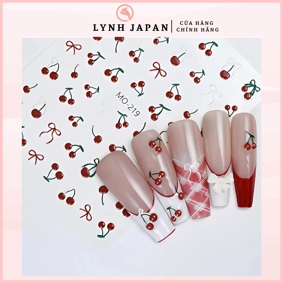 Sticker dán móng hình cherry in nổi 5D M219