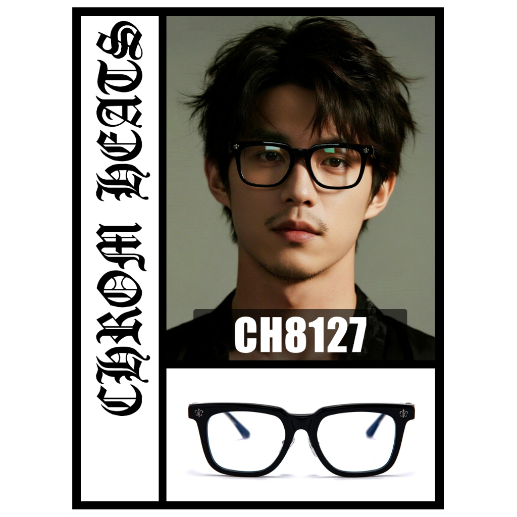 Gọng kính cận loạn 𝐂𝐇𝟖𝟏𝟐𝟕 nhựa acetate nguyên khối, dành cho nam nữ chống tia UV cao cấp