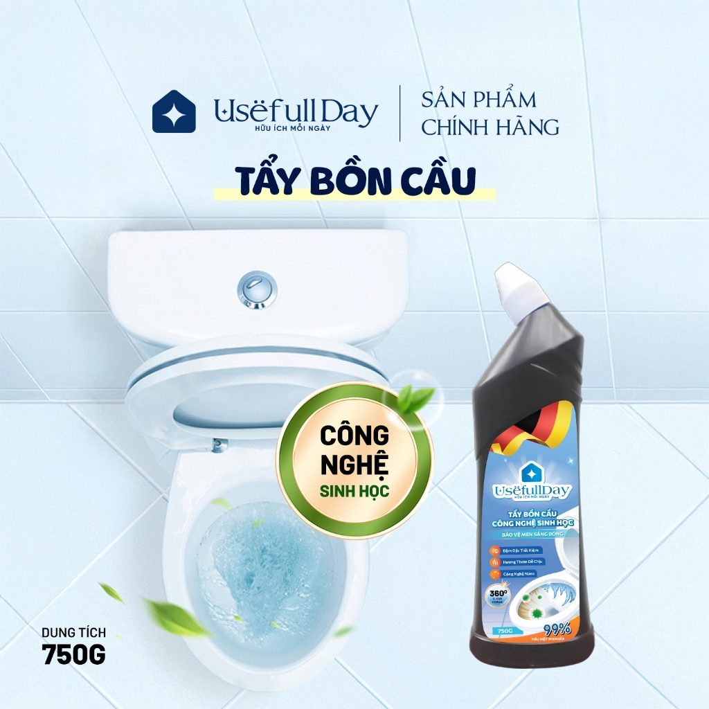 Tẩy Bồn Cầu Usefull Day 750g – Công Nghệ Enzyme, Đức & Nano, tẩy ố vàng – mảng bám, kháng khuẩn 99%,