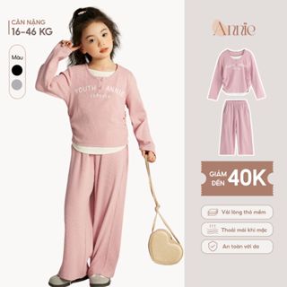  Bộ đồ thu đông dài tay cho bé gái Anniebaby set áo thun quần dài suông chất len lông thỏ mềm mại ấm áp giữ nhiệt BD24067 