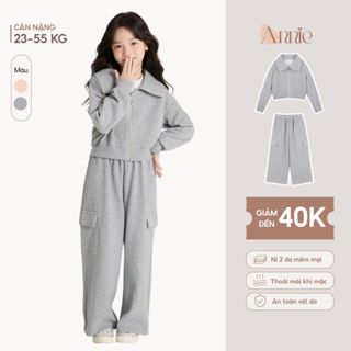  Đồ bộ thu đông dài tay cho bé gái Anniebaby set áo khoác quần dài suông chất nỉ 2 da dày dặn mềm mịn giữ nhiệt BD24069 