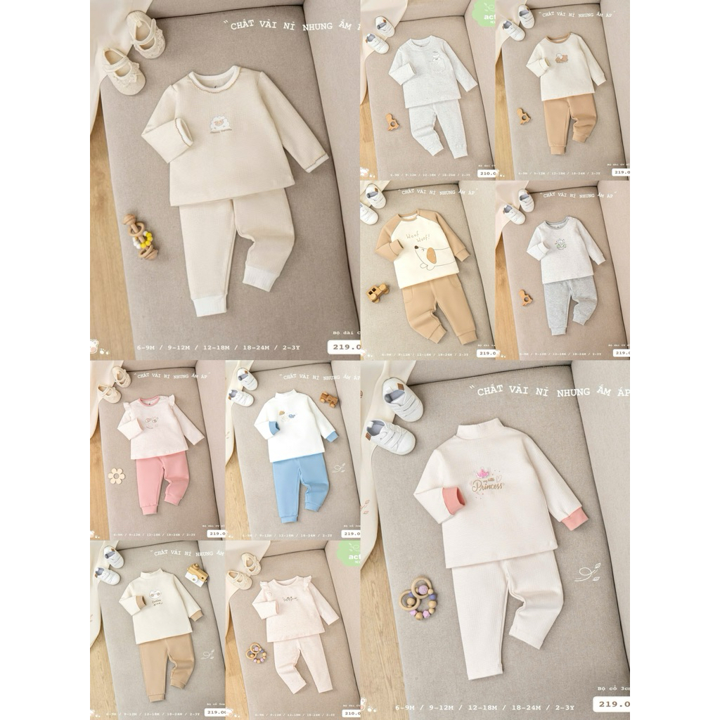   Moon  Bộ dài vải nỉ nhung ấm áp cho bé 6 tháng đến 3 tuổi 