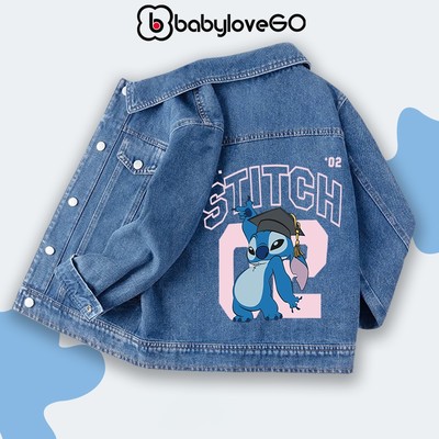 Áo khoác bò cho bé gái BabyloveGO, BST STITCH áo jeans cho bé gái chất denim mềm mại