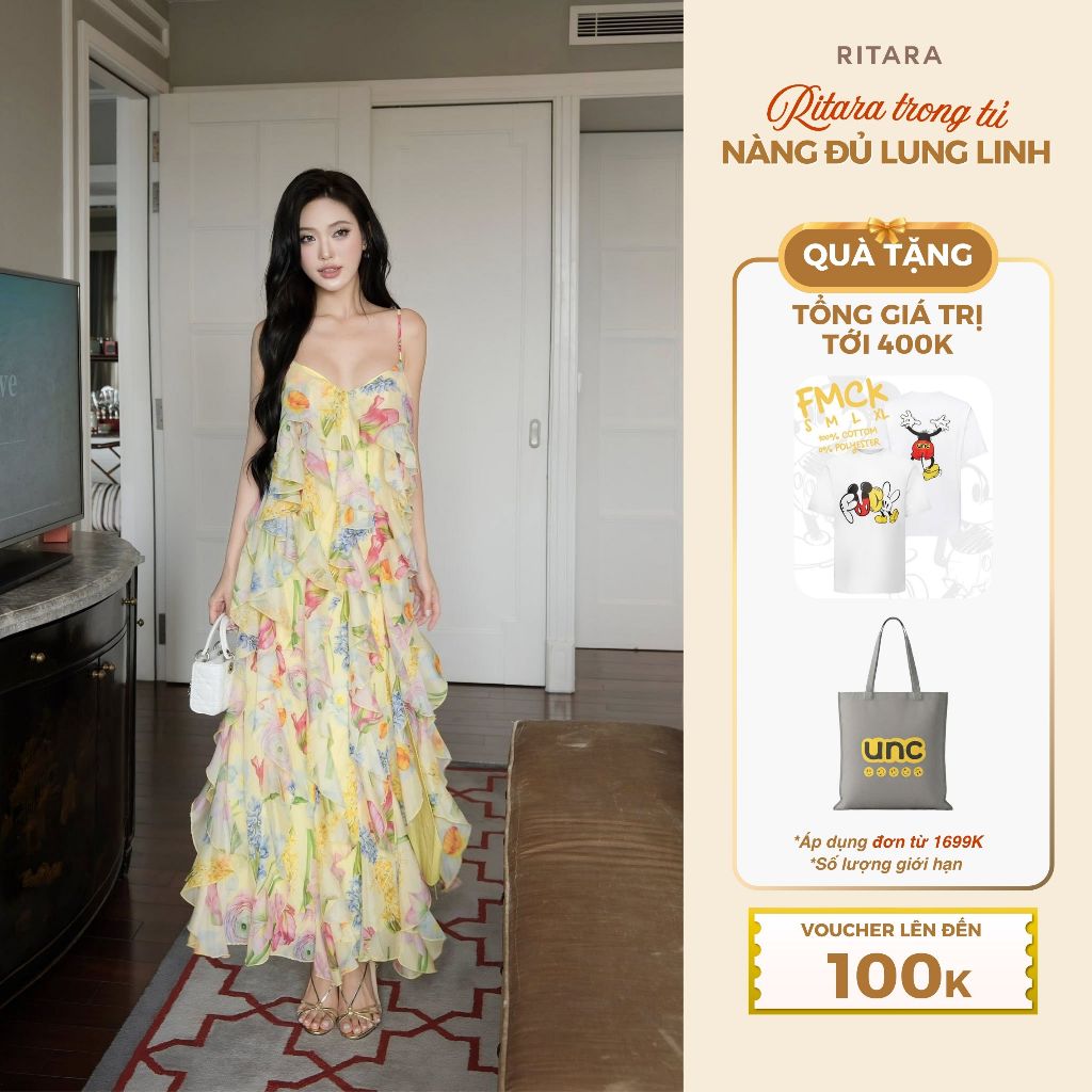 Đầm dài xếp tầng RITARA Lira Dress đan dây cao cấp