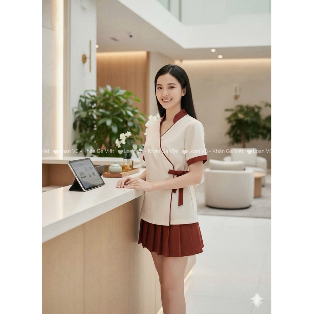 bộ đồng phục nhân viên spa Cổ Tàu vải cao cấp siêu đẹp