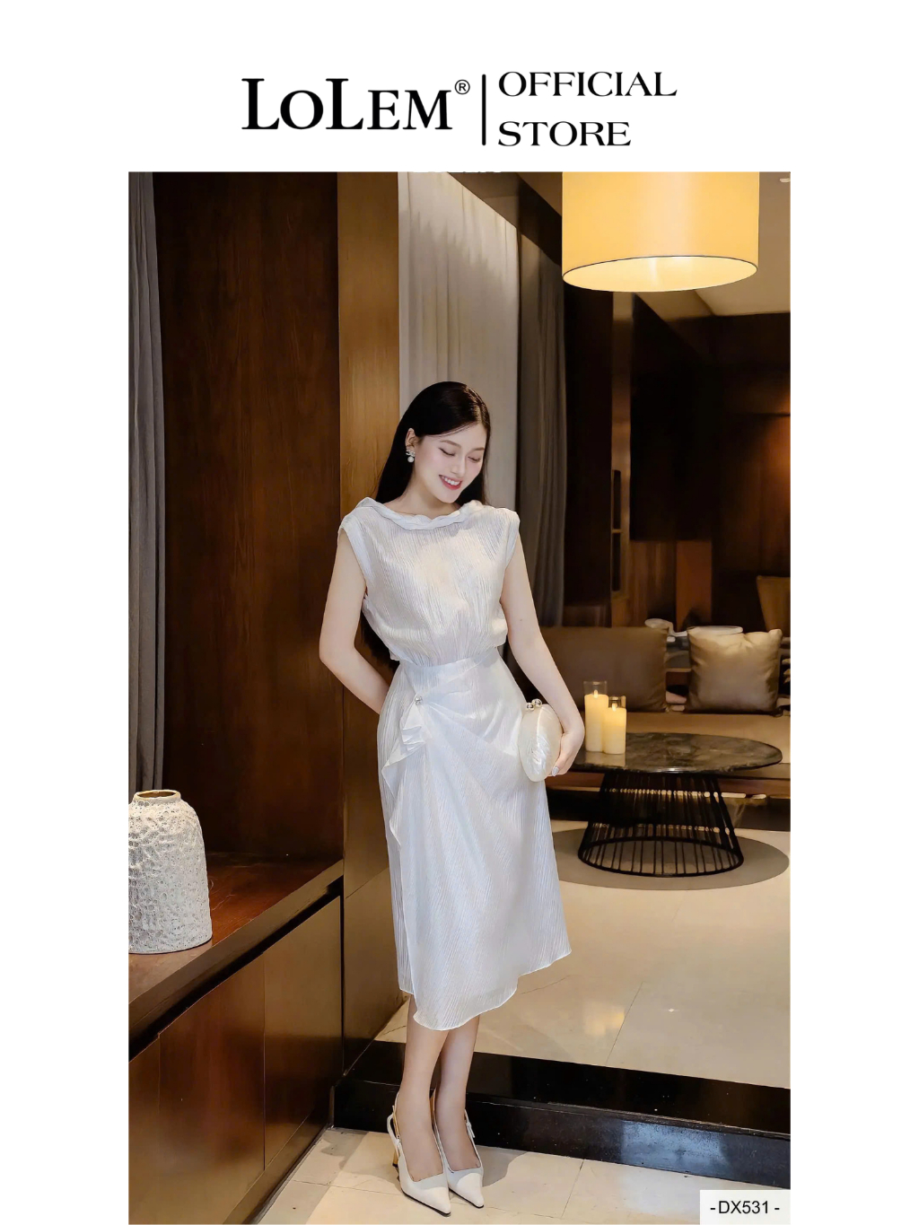 Đầm body cổ thuyền dáng dài LOLEM DX531 không tay đính hoa chất vải tơ ánh sang mềm mịn