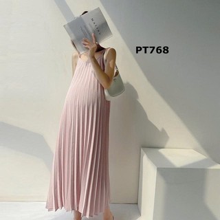 Đầm bầu suông thiết kế 2 dây chất voan xếp ly mềm mại nhiều màu cho mẹ bầu by Đầm Bầu Thỏ - PT768