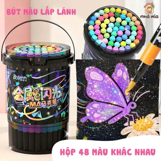  Hộp 48 màu nhũ lấp lánh bút nhũ lấp lánh cho bé kèm hộp đựng bút vẽ có nhũ lấp lánh siêu xinh 