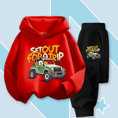 Bộ hoodie bé trai BOBDOG quần áo thu đông cho bé chất cotton da cá ấm áp in hình Ô TÔ cute HX-BDO13