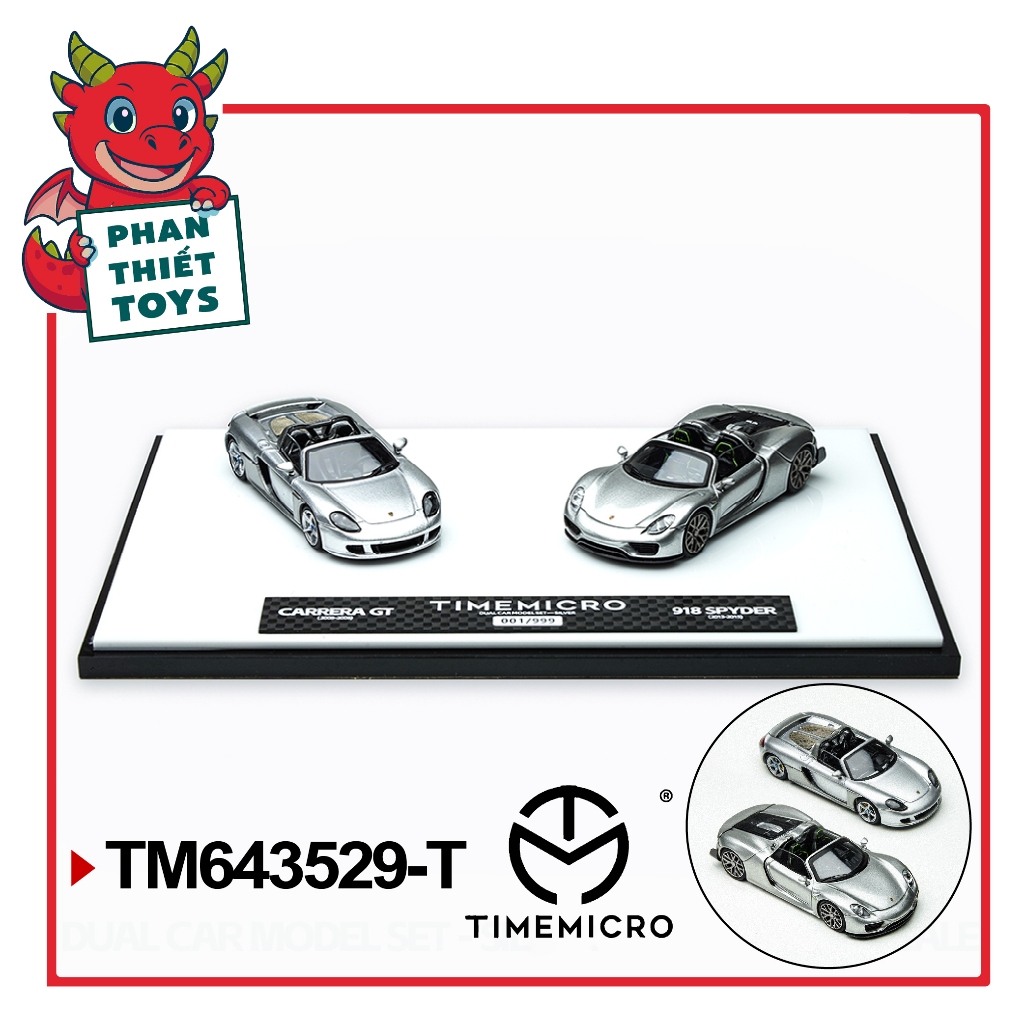 Set mô hình xe Porsche 918 Spyder & Carrera GT Double Silver Color tỉ lệ 1:64 Time Micro TM643529-T