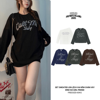    CÓ TÁCH SET  SET SWEATER LEN LỆCH VAI KÈM CHÂN VÁY ĐÍNH ĐÁ GIRL FRIEND FF MIX 