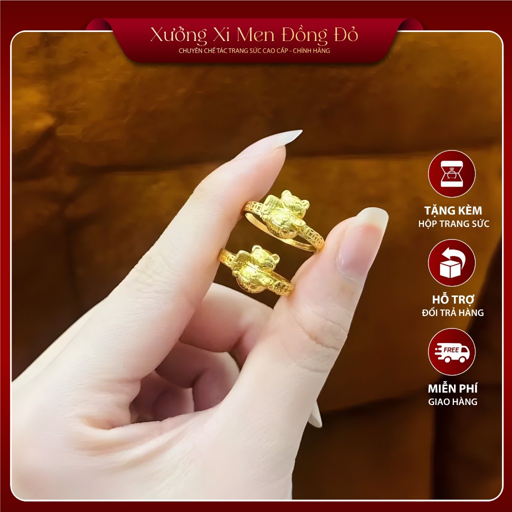 Nhẫn may mắn đai kim tiên - Nhẫn đồng đỏ sáng bóng không ra ten unisex nam nữ đeo đều được