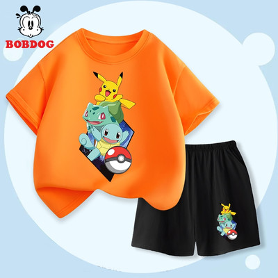 Sét bé trai BOBDOG, áo cộc quần thun cotton thấm hút mồ hôi in hình POKEMON cho bé CD-KS01